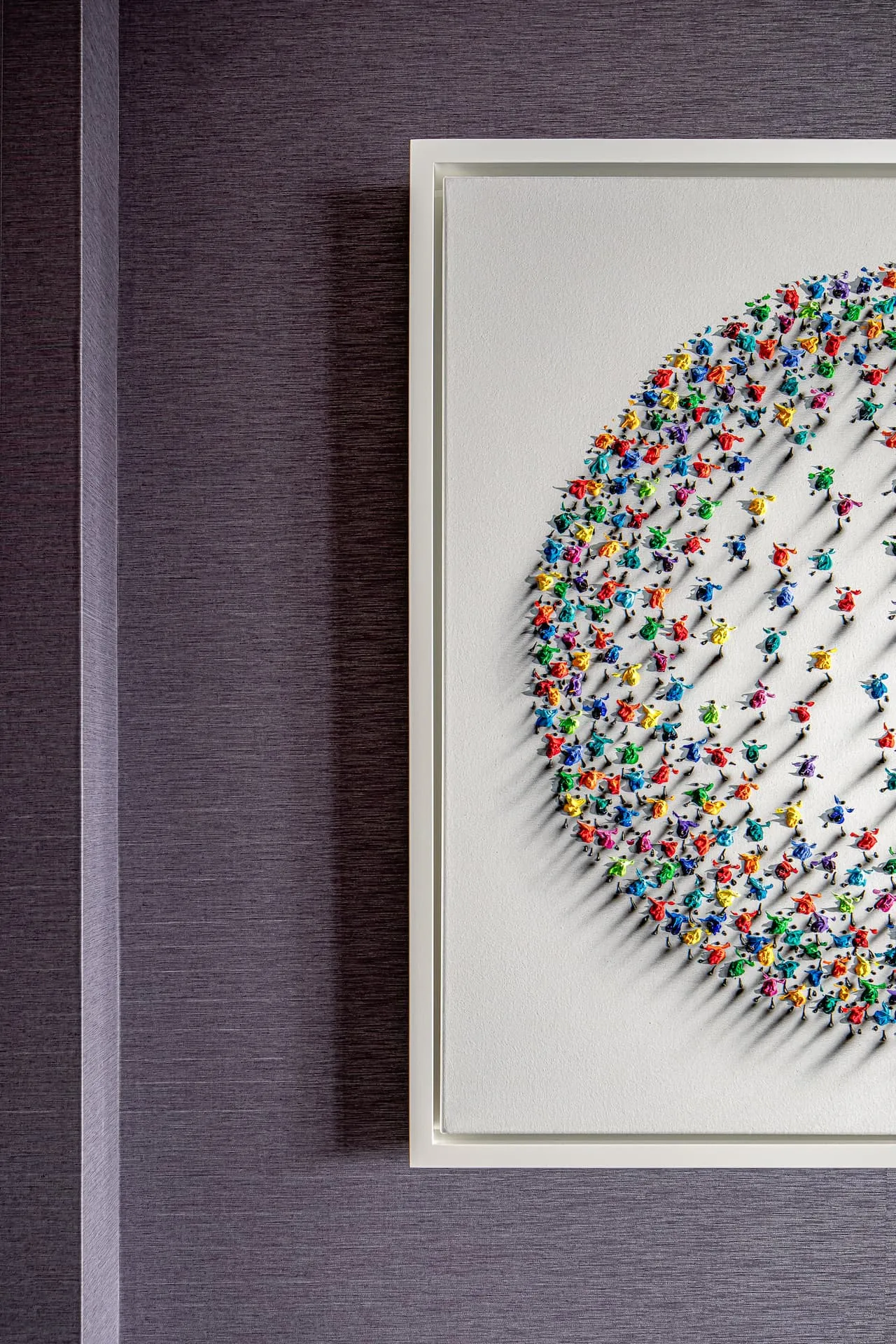 Yorkville Condo Design Artwork: Macro side view of Jane Waterous artwork in Yorkville, highlighting the colorful 3D elements and textures of the painting.