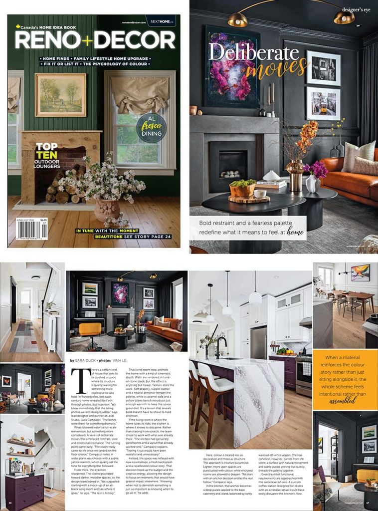 Level Studio's Roncesvalles Loft featured in Reno + Decor magazine, June/July 2026 issue