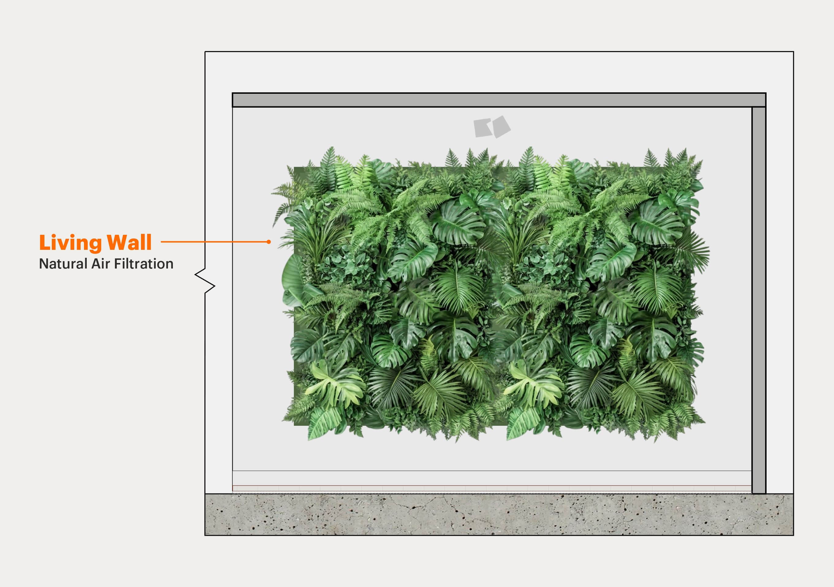 Low VOC paint Toronto — biophilic living wall providing natural air filtration in a Toronto home by Level Studio