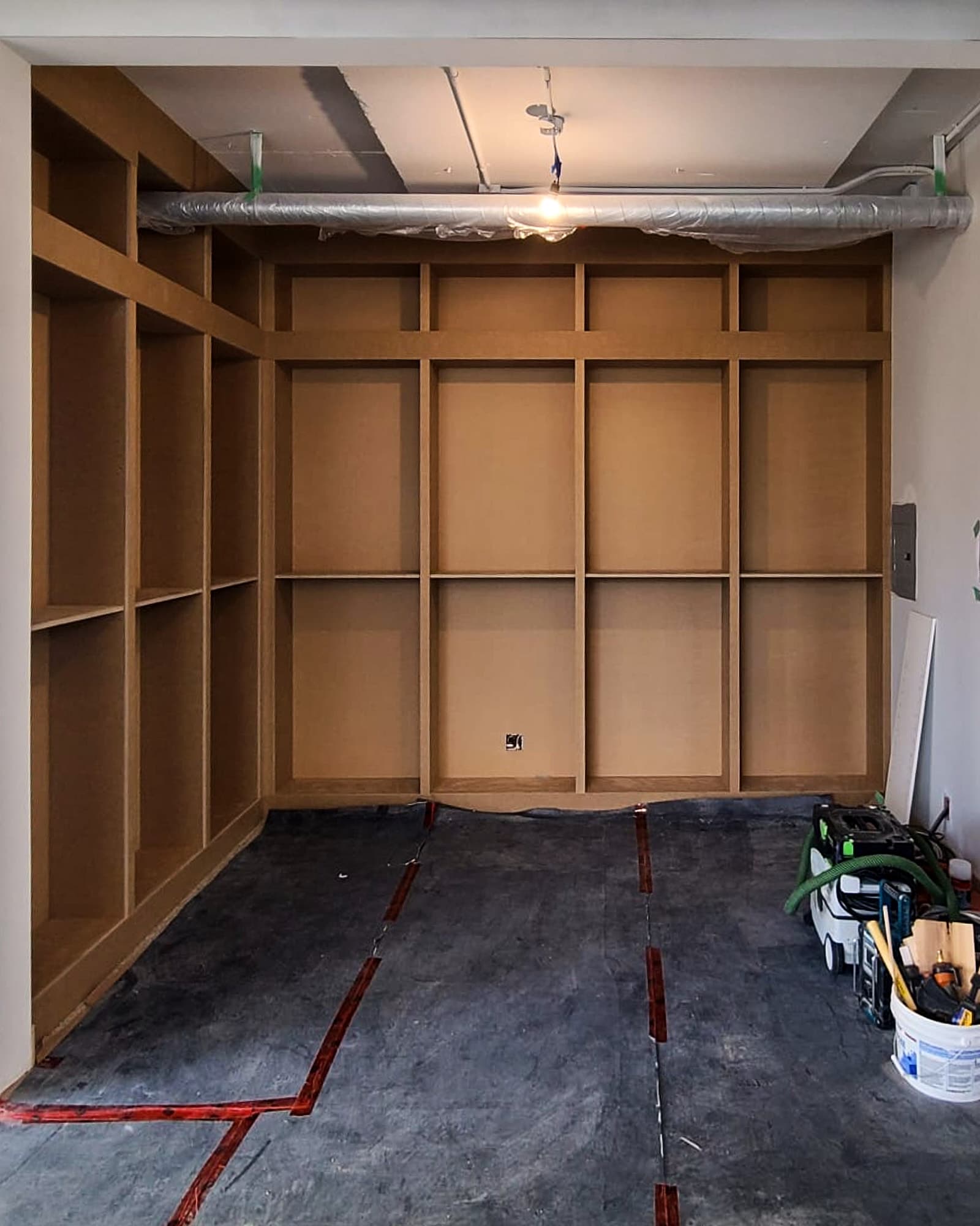 Steel door frame being installed into the opening