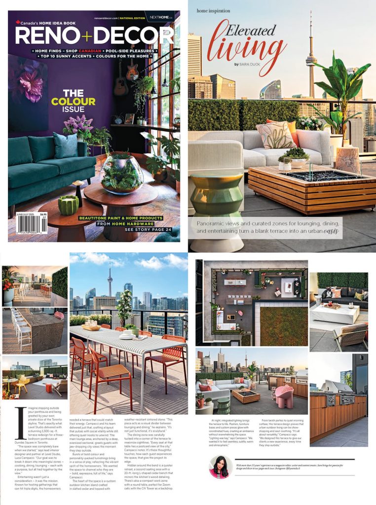 Level Studio's Yonge & Dundas Terrace featured in Reno+Decor magazine, June/July 2025 issue