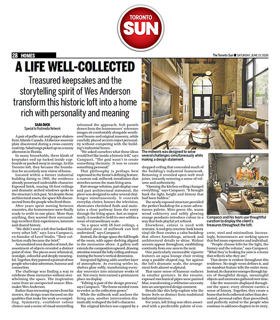 Level Studio's Roncesvalles Loft featured in The Toronto Sun, June 2026